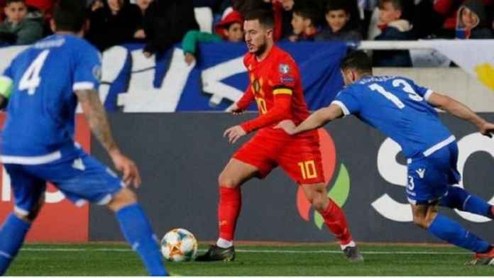 Hazard Mencetak Gol di Penampilan ke 100 untuk Belgia